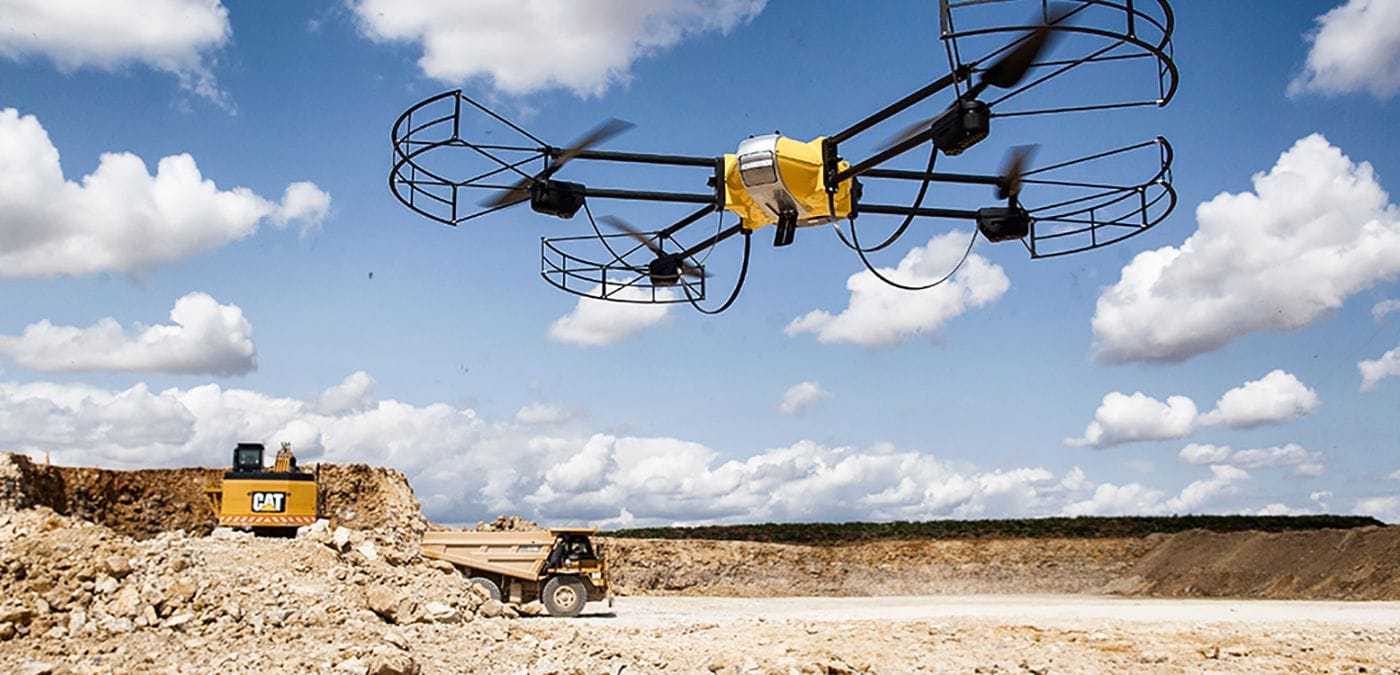 A top-down aerial survey view of a Maveric construction site, with electrical and battery units laid out across the platform.