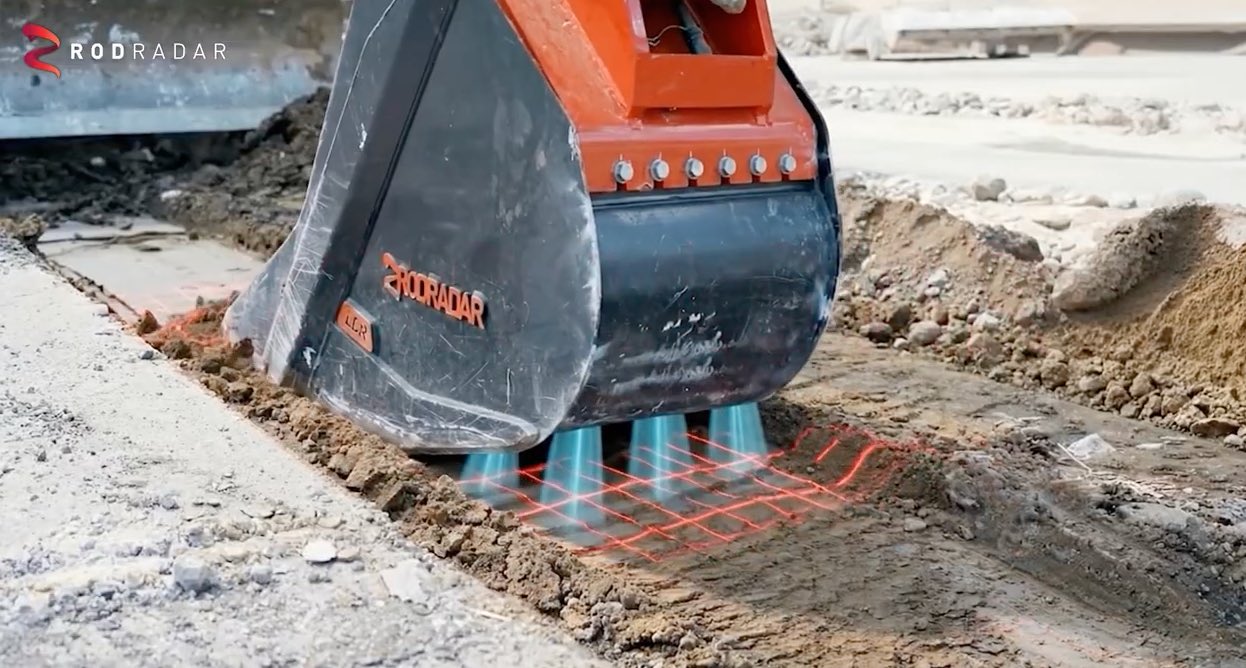 GPR scanning bucket detecting buried services as it excavates.